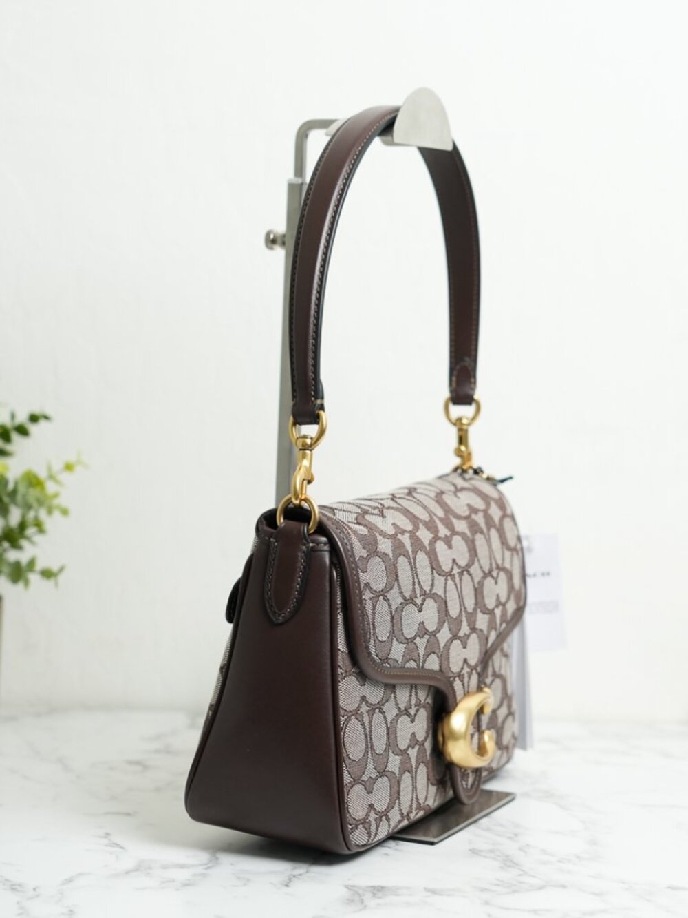 Coach CDT21 Soft Tabby Shoulder Bag Signature Jacquard Brass/Oak Maple Brown NWT - Picture 4 of 15